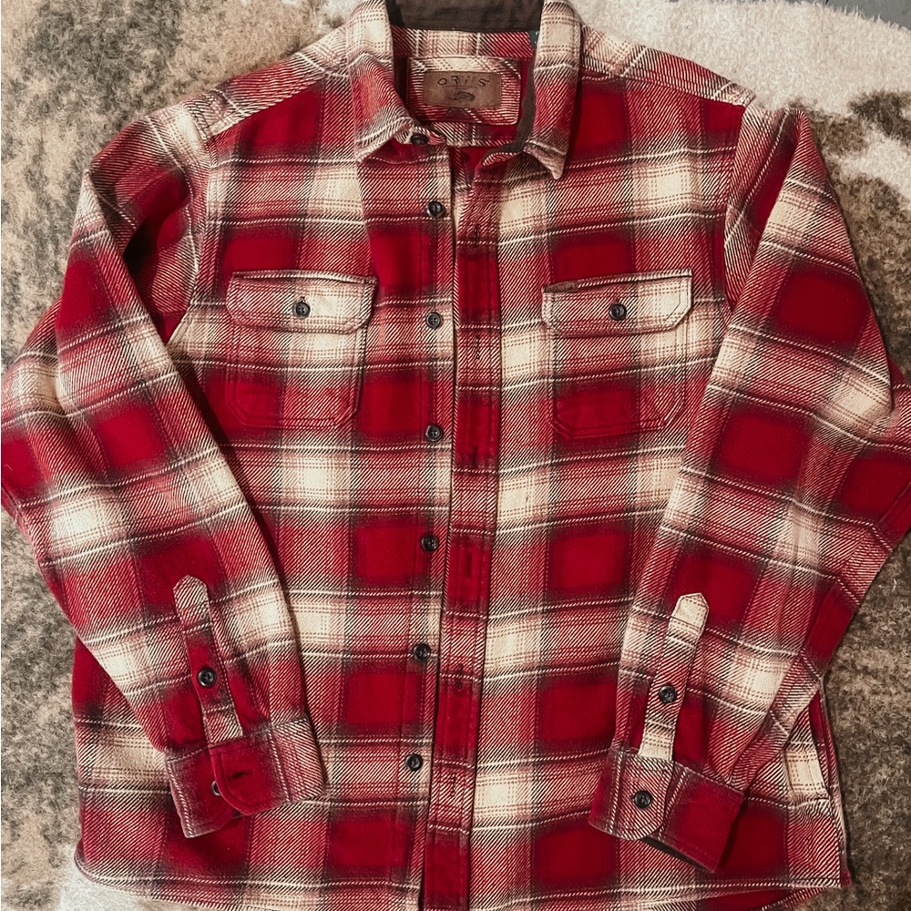 Orvis Outdoor Collection Men's XL Plaid Flannel Shacket Jacket Lined Pockets
